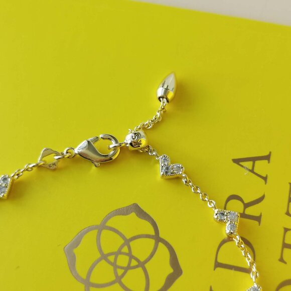 Kendra Scott Haven Heart Gold White Crystal Chain Bracelet New - Picture 3 of 3